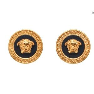 Versace Black and Gold Medusa Stud Earrings